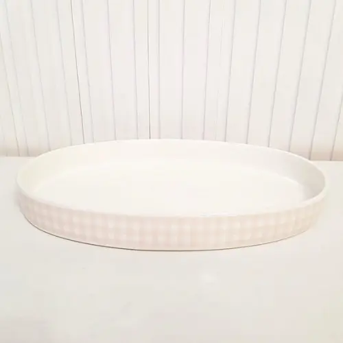 Bandeja de Cerâmica Oval Xadrez Rosa Rosé