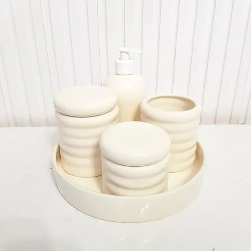 Bandeja de Cerâmica Redonda Pequena Creme Nude