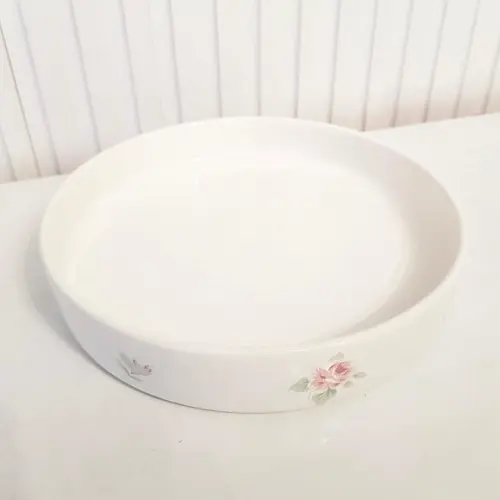 Bandeja de Cerâmica Redonda Pequena Branca Estampa Floral