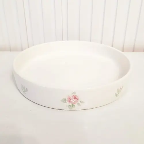 Bandeja de Cerâmica Redonda Pequena Branca Estampa Floral