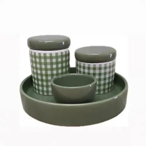 Bandeja de Cerâmica Redonda Pequena Verde Militar / Oliva
