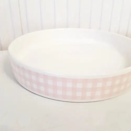 Bandeja de Cerâmica Redonda Pequena Xadrez Rosa Rosé