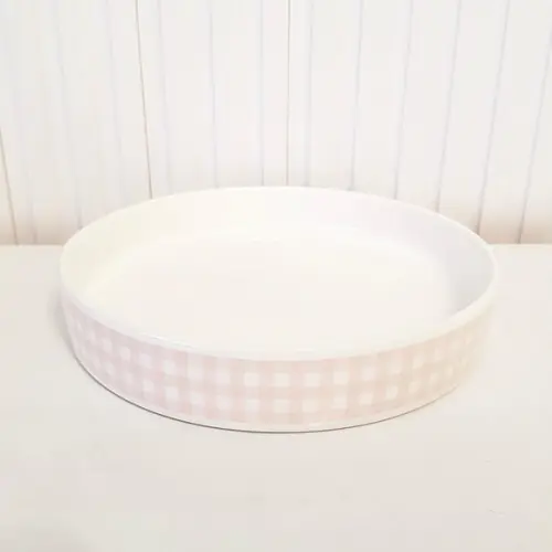 Bandeja de Cerâmica Redonda Pequena Xadrez Rosa Rosé