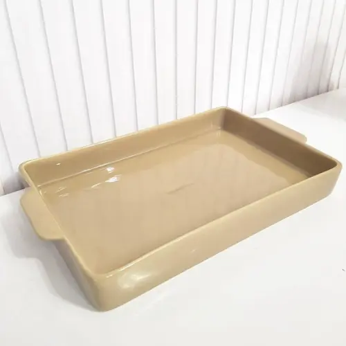 Bandeja de Cerâmica Retangular 20x30cm - Cáqui