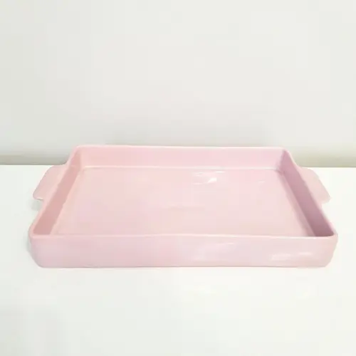Bandeja de Cerâmica Retangular 20x30cm - Rosa Bebê