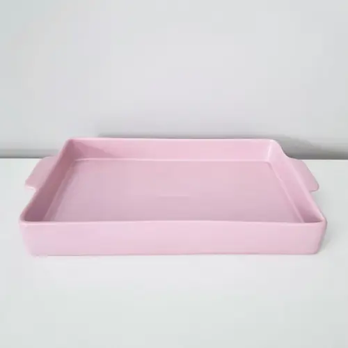 Bandeja de Cerâmica Retangular 20x30cm - Rosa Bebê