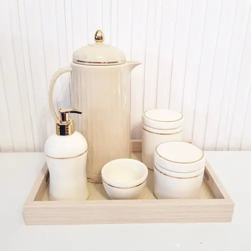 Garrafa Térmica 1l Grécia Bege e Dourado para Kit Higiene