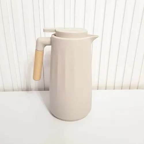 Garrafa Térmica 1l Unique Bege Nude - Cabo de Madeira