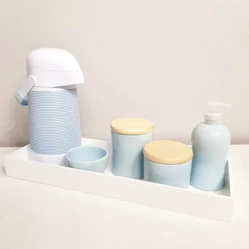 Garrafa Térmica com Capa Alinhavada Azul Bebê para Higiene