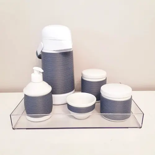 Garrafa Térmica com Capa Alinhavada Azul Jeans para Higiene