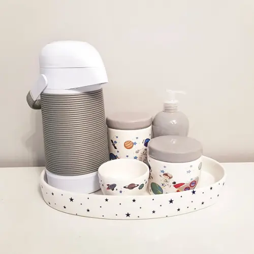 Garrafa Térmica com Capa Alinhavada Cinza para Kit Higiene