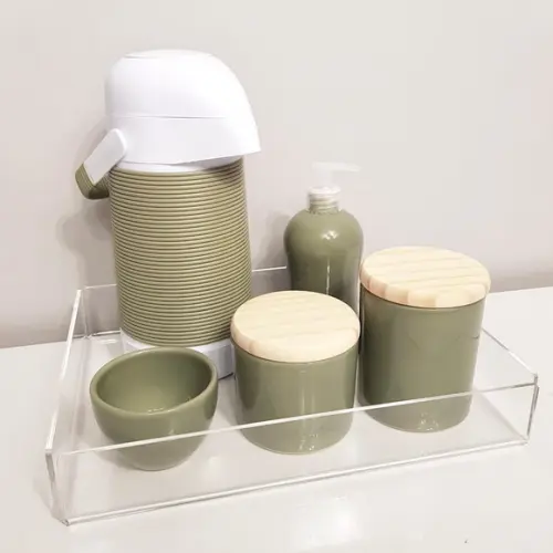 Garrafa Térmica com Capa Alinhavada Verde Oliva Kit Higiene