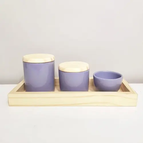Kit Higiene 13x33cm Lilás Madeira Pinus