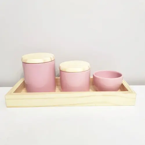 Kit Higiene 13x33cm Rosa Bebê Madeira Pinus
