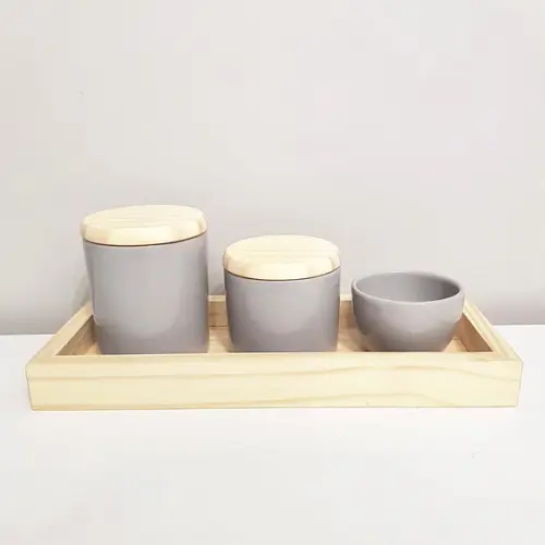 Kit Higiene 13x33cm Cinza Madeira Pinus