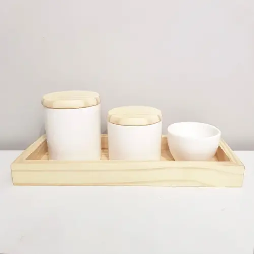 Kit Higiene 13x33cm Branco Madeira Pinus