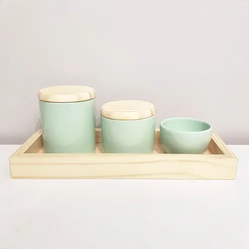 Kit Higiene 13x33cm Verde Bebê Madeira Pinus