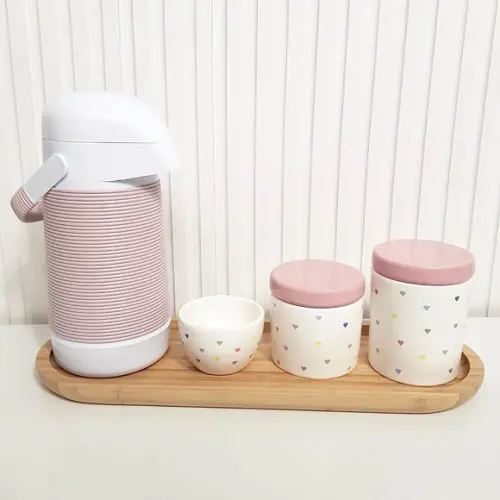 Kit Higiene 16x44cm Coraçõezinhos - Branco e Rosa