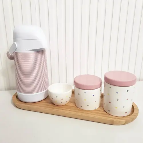 Kit Higiene 16x44cm Coraçõezinhos - Branco e Rosa