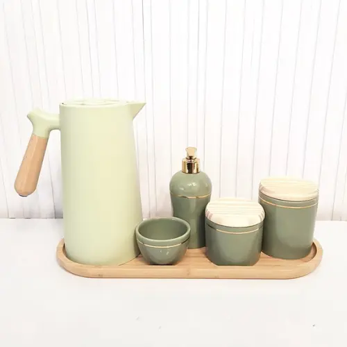 Kit Higiene 16x44cm Verde Militar Filete Dourado