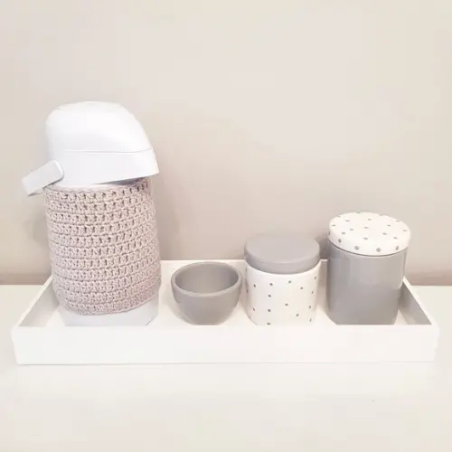Kit Higiene 16x45cm Branco com Poás Cinzas
