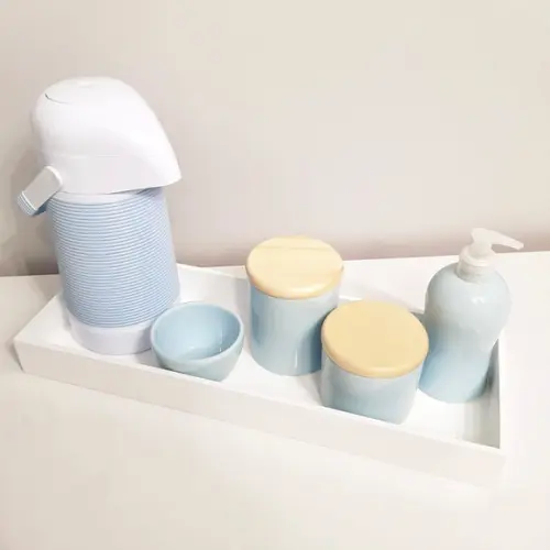 Kit Higiene 16x45cm Azul Antigo e Branco - Tampa Pinus