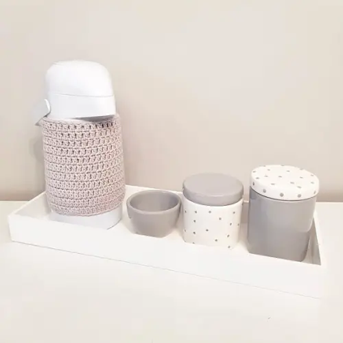 Kit Higiene 16x45cm Branco com Poás Cinzas