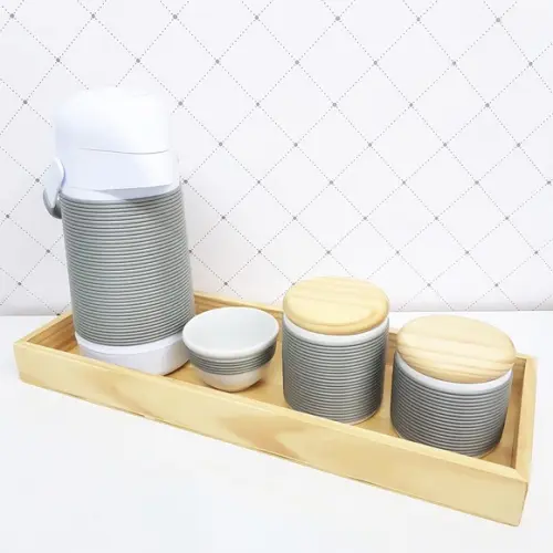 Kit Higiene 16x45cm Cinza Alinhavado - Pinus