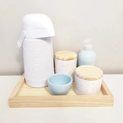 Kit Higiene 22x32cm Azul Antigo e Branco Pinus - Alinhavada
