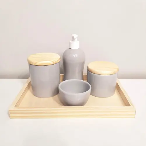Kit Higiene 22x32cm Cinza 5 Peças - Pinus