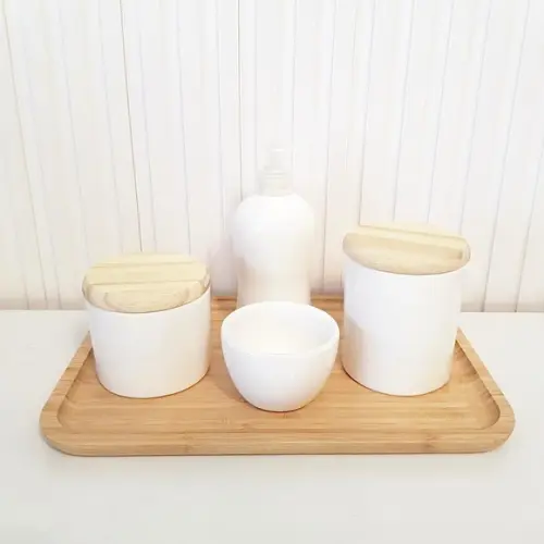 Kit Higiene 22x33cm Branco - Bandeja Bambu