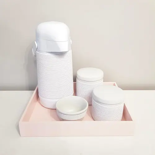 Kit Higiene 23x29cm Alinhavado Branco - Bandeja Rosa