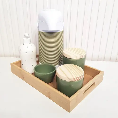 Kit Higiene 22x33cm Verde Militar / Oliva - Térm. Alinhavada