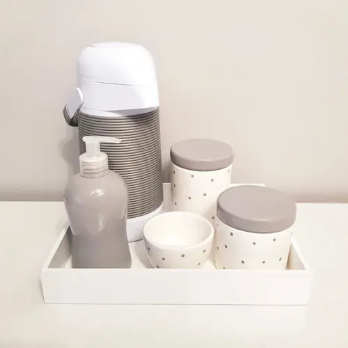 Kit Higiene 23x29cm Cinza e Branco Poás