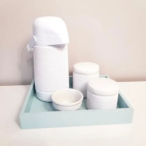Kit Higiene 23x29cm Azul e Branco Alinhavado