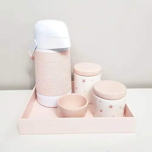 Kit Higiene 23x29cm Estrelinhas Rosa - Térmica Alinhavada