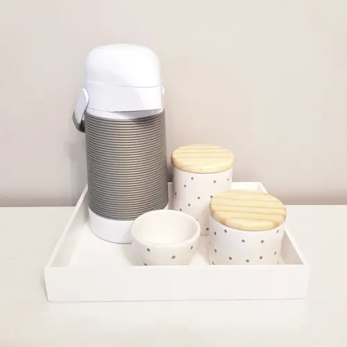 Kit Higiene 23x29cm Poás Cinza e Branco - Térm. Alinhavada