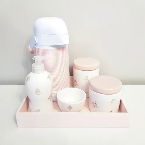 Kit Higiene 23x29cm Floral Rosé e Branco - Térm. Alinhavada