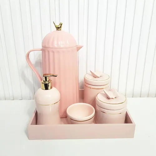Kit Higiene 23x29cm Rosé Filete Dourado c/ Borboleta