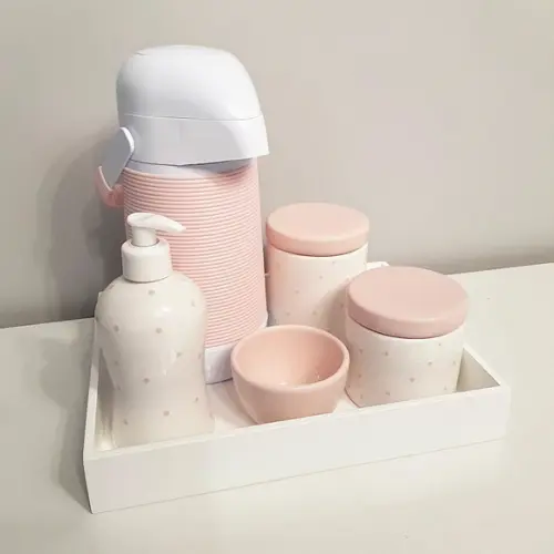 Kit Higiene 23x29cm Poás Rosé e Branco - Térmica Alinhavada