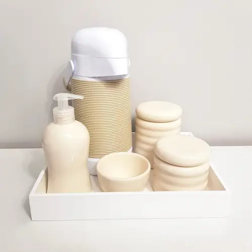 Kit Higiene 23x29cm Ondulado Creme e Branco