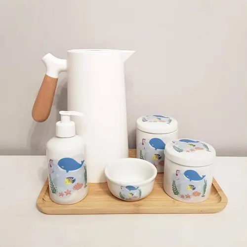 Kit Higiene 23x33cm Azul e Bco Fundo do Mar -térm. Nórdica