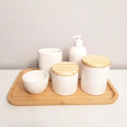Kit Higiene 23x33cm Branco - Bandeja Bambu