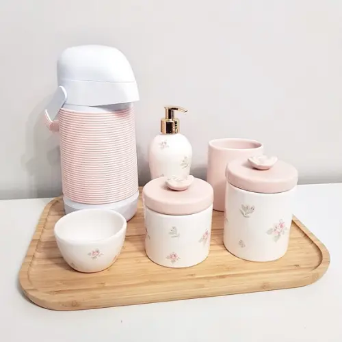 Kit Higiene 23x33cm Floral com Aplique Rosé - Alinhavada