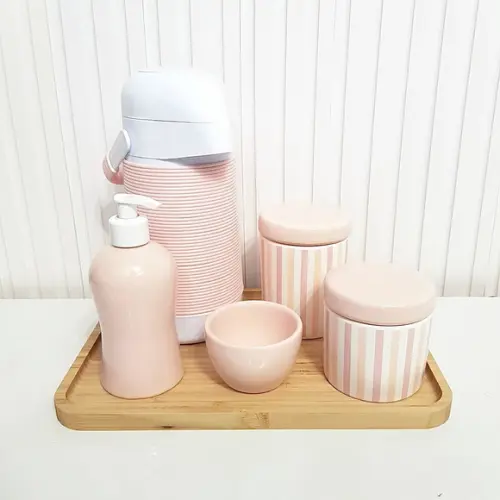 Kit Higiene 23x33cm Listras Rosa Rosé - Térmica Alinhavada
