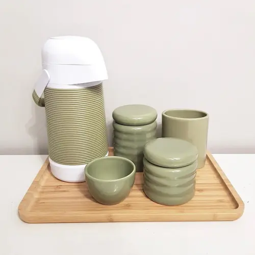 Kit Higiene 23x33cm Ondulado Verde Militar - Térm Alinhavada