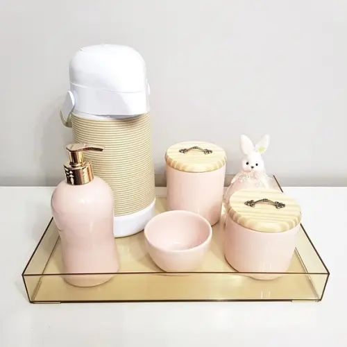 Kit Higiene 25x35cm Rosé e Bege - Bandeja Âmbar