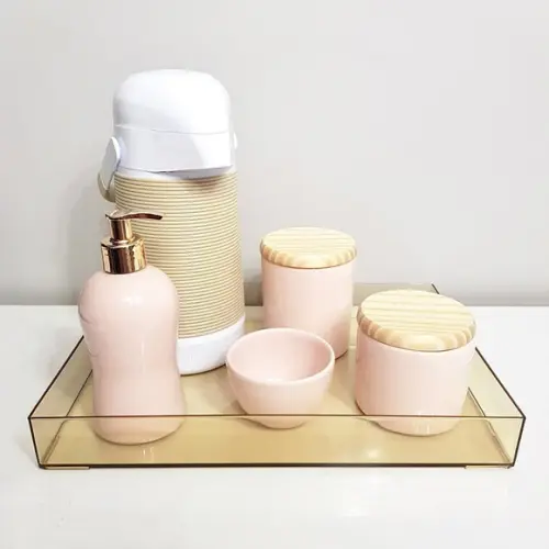 Kit Higiene 25x35cm Rosé e Bege - Bandeja Âmbar