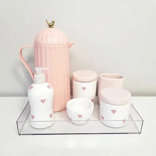 Kit Higiene 25x35cm Corações Rosa Rosé - Completo