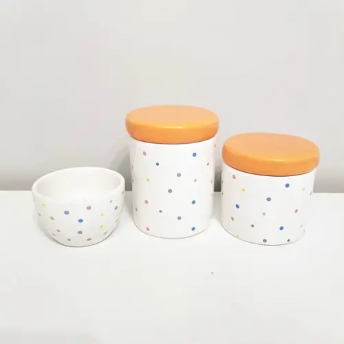Kit Higiene 3 Pçs Cerâmica Poás Coloridos - Tampa Laranja